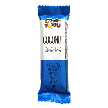 Baton cocos invelit in ciocolata (fara gluten, lapte si zahar) Good 4You - 25 g imagine produs 2021 Vitaking